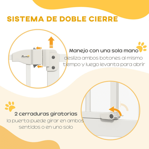 PawHut Barreira de Segurança Extensível para Cães 74-100 cm, Ideal para Portas e Escadas, Barreira para Cães de Médio Porte com 2 Extensões de 714 cm, Instalação por Pressão e Duplo Sistema de Bloqueio, Branco