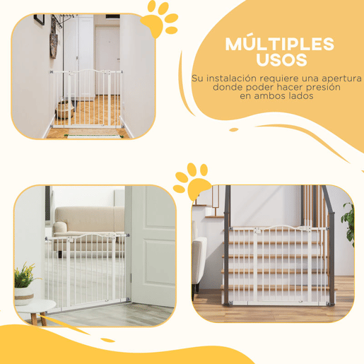 PawHut Barreira de Segurança Extensível para Cães 74-100 cm, Ideal para Portas e Escadas, Barreira para Cães de Médio Porte com 2 Extensões de 714 cm, Instalação por Pressão e Duplo Sistema de Bloqueio, Branco