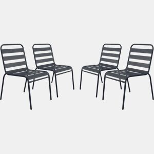 Cadeira de jardim empilhável em metal «Bilbao» - Conjunto de 4 - Dimensões: 59 x 55 x 84 cm - cinza