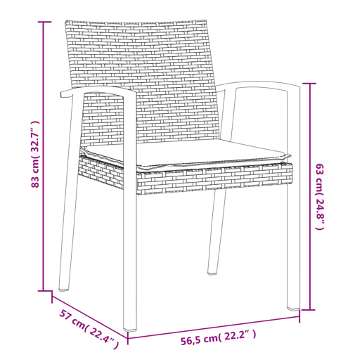 vidaXL Cadeiras jardim + almofadões 2pcs 56,5x57x83cm vime PE castanho vidaXL Cadeiras jardim + almofadões 2pcs 56,5x57x83cm vime PE castanho