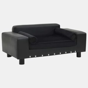 vidaXL Sofá para cães 81x43x31 cm pelúcia e couro artificial preto
