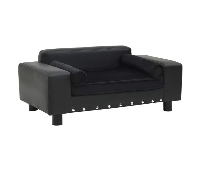 Vidaxl sofá para perros felpa y cuero sintético negra 81x43x31 cm