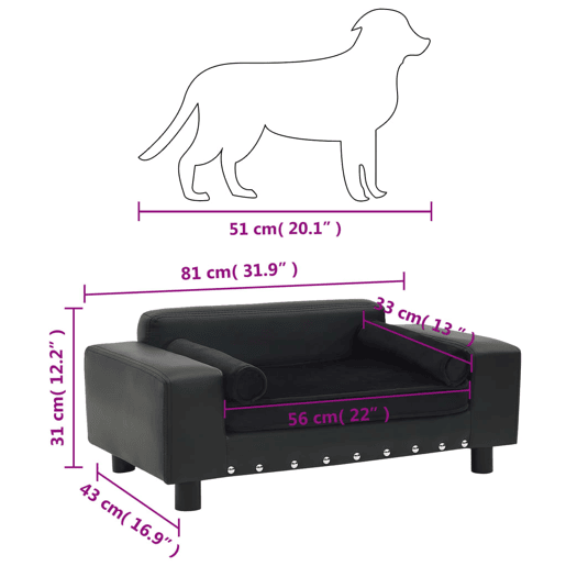 vidaXL Sofá para cães 81x43x31 cm pelúcia e couro artificial preto vidaXL Sofá para cães 81x43x31 cm pelúcia e couro artificial preto