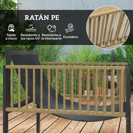 Outsunny Conjunto de Jardim de Vime Sintético de 4 Peças Móveis de Exterior Inclui Sofá de 2 Lugares 2 Poltronas 1 Mesa de Centro de Vidro com Almofadas Cinza e Madeira