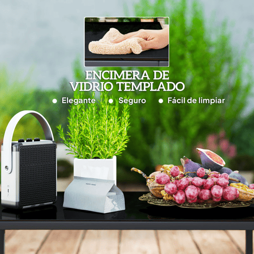 Outsunny Conjunto de Jardim de Vime Sintético de 4 Peças Móveis de Exterior Inclui Sofá de 2 Lugares 2 Poltronas 1 Mesa de Centro de Vidro com Almofadas Cinza e Madeira