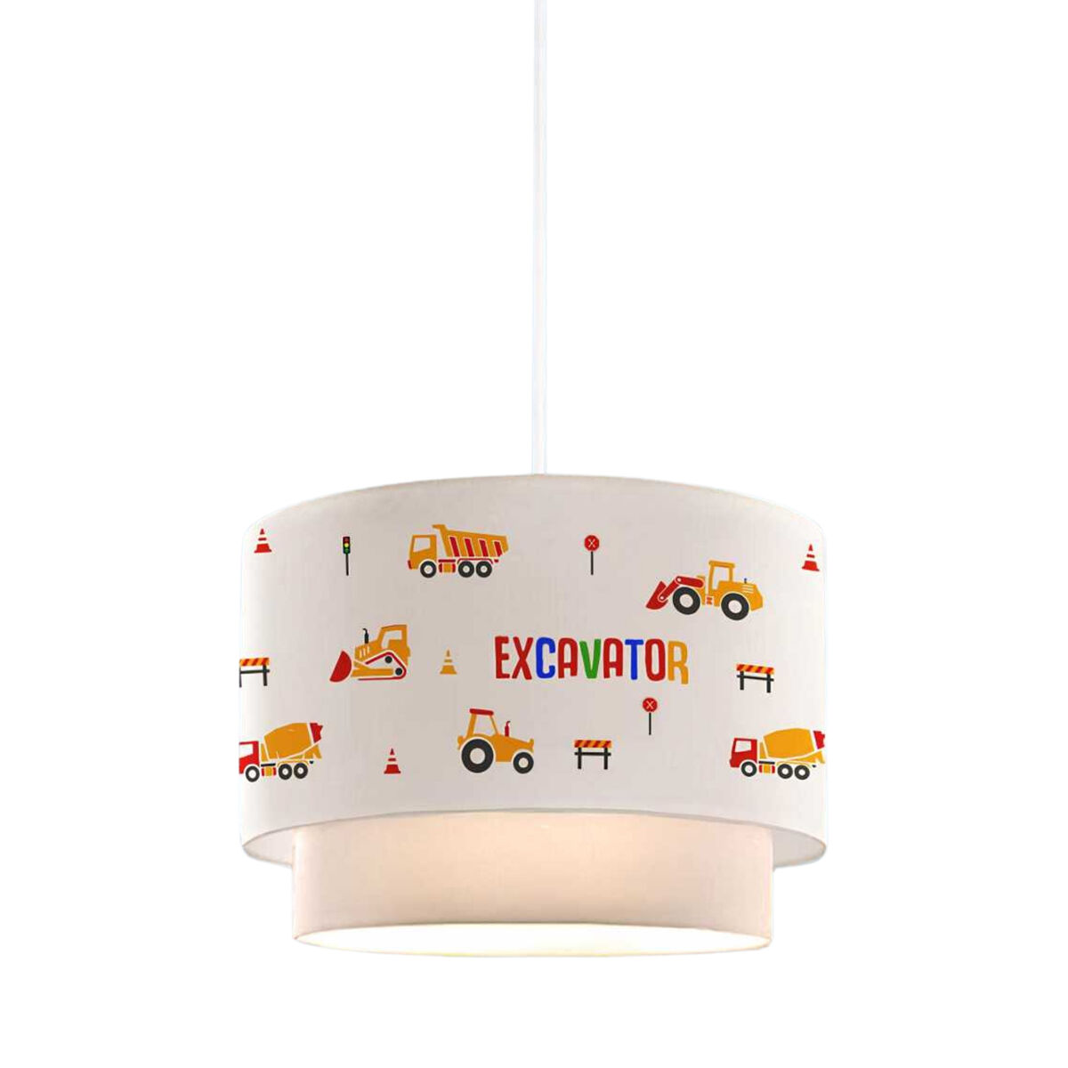 Lámpara colgante infantil lurgan 1xe27 motivo de vehículos de construcción 70xø30 cm - blanco [lux.pro]
