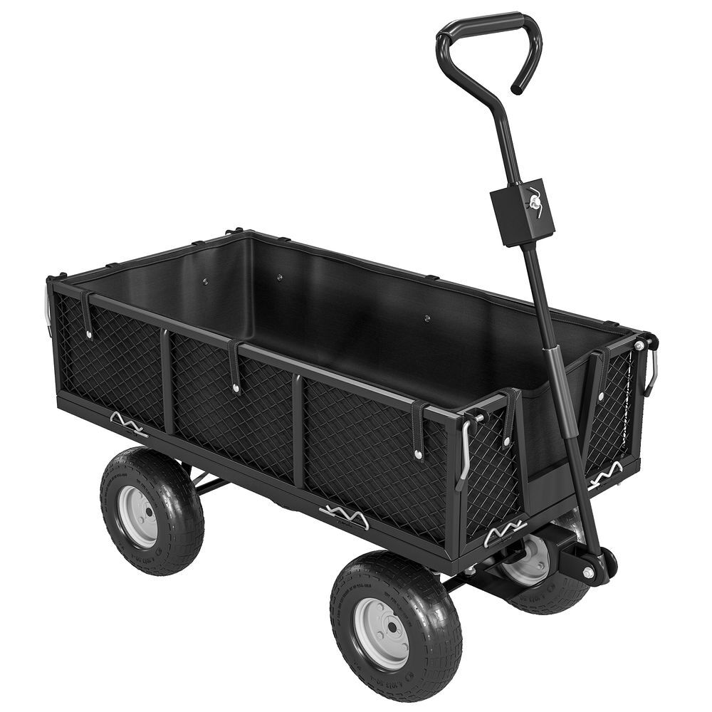 Outsunny carrito de jardín con ruedas grandes, carga 300 kg, carro de mano con asa ajustable y bolsa impermeable removible, carrito de transporte para todo terreno, compra, camping, negro