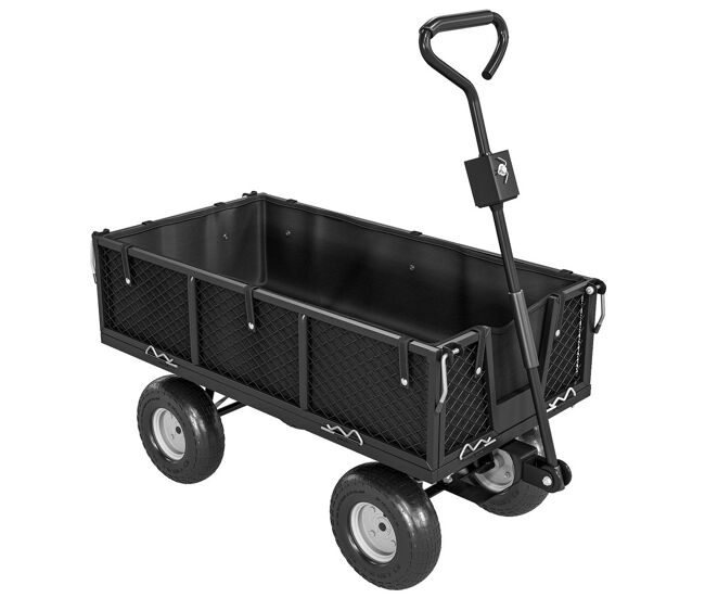 Outsunny carrito de jardín con ruedas grandes, carga 300 kg, carro de mano con asa ajustable y bolsa impermeable removible, carrito de transporte para todo terreno, compra, camping, negro
