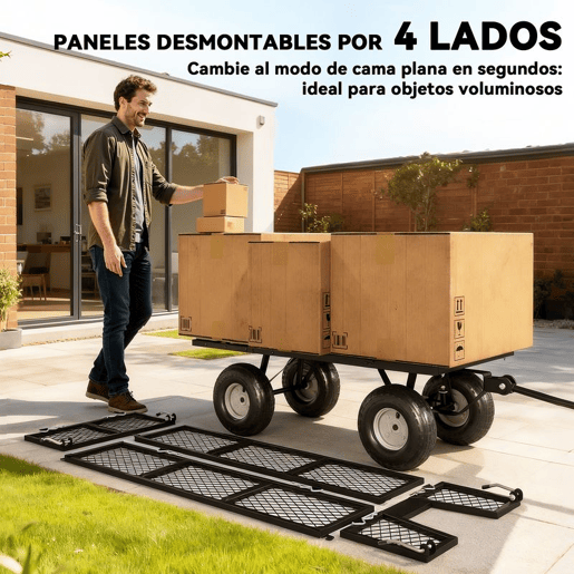 Outsunny Carrinho de Jardim com Rodas Grandes, Carga até 300 kg, Carrinho de Mão com Punho Ajustável e Bolsa Impermeável Removível, Transporte Todo-o-Terreno, Compras, Camping, Preto