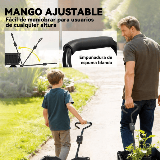 Outsunny Carrinho de Jardim com Rodas Grandes, Carga até 300 kg, Carrinho de Mão com Punho Ajustável e Bolsa Impermeável Removível, Transporte Todo-o-Terreno, Compras, Camping, Preto