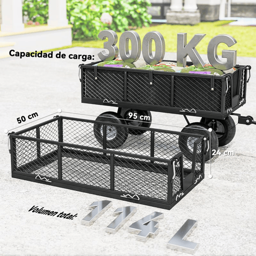 Outsunny Carrinho de Jardim com Rodas Grandes, Carga até 300 kg, Carrinho de Mão com Punho Ajustável e Bolsa Impermeável Removível, Transporte Todo-o-Terreno, Compras, Camping, Preto