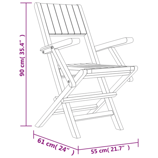 vidaXL Cadeiras de jardim dobráveis 2 pcs 55x61x90 cm teca maciça
