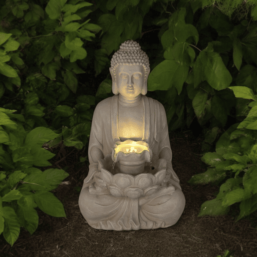 Fonte de Buda Well Home com luzes LED para espaços externos Fonte de Buda Well Home com luzes LED para espaços externos
