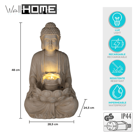 Fonte de Buda Well Home com luzes LED para espaços externos Fonte de Buda Well Home com luzes LED para espaços externos