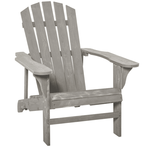 Outsunny Cadeira Adirondack de Madeira Cadeira Adirondack de Jardim com Assento Extra Largo Carga Máxima 150 kg para Pátio Varanda Exterior 78x89x88 cm Cinza