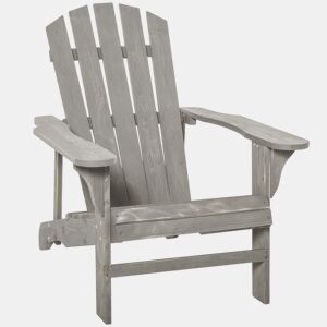 Outsunny Cadeira Adirondack de Madeira Cadeira Adirondack de Jardim com Assento Extra Largo Carga Máxima 150 kg para Pátio Varanda Exterior 78x89x88 cm Cinza