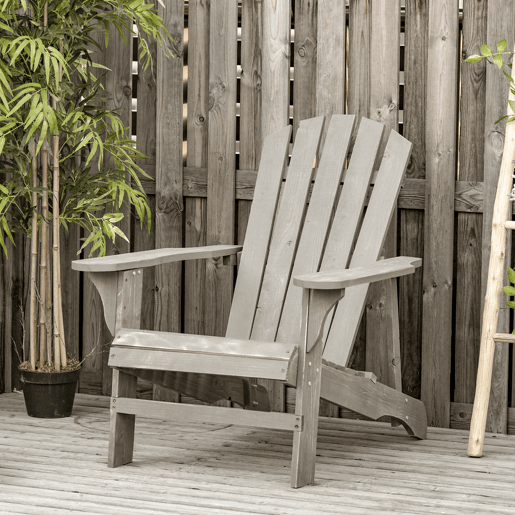 Outsunny Cadeira Adirondack de Madeira Cadeira Adirondack de Jardim com Assento Extra Largo Carga Máxima 150 kg para Pátio Varanda Exterior 78x89x88 cm Cinza