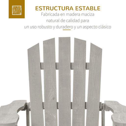 Outsunny Cadeira Adirondack de Madeira Cadeira Adirondack de Jardim com Assento Extra Largo Carga Máxima 150 kg para Pátio Varanda Exterior 78x89x88 cm Cinza