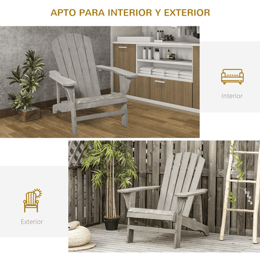 Outsunny Cadeira Adirondack de Madeira Cadeira Adirondack de Jardim com Assento Extra Largo Carga Máxima 150 kg para Pátio Varanda Exterior 78x89x88 cm Cinza