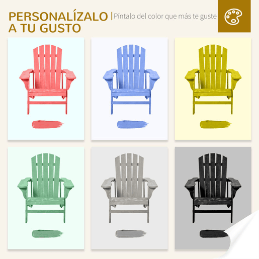 Outsunny Cadeira Adirondack de Madeira Cadeira Adirondack de Jardim com Assento Extra Largo Carga Máxima 150 kg para Pátio Varanda Exterior 78x89x88 cm Cinza