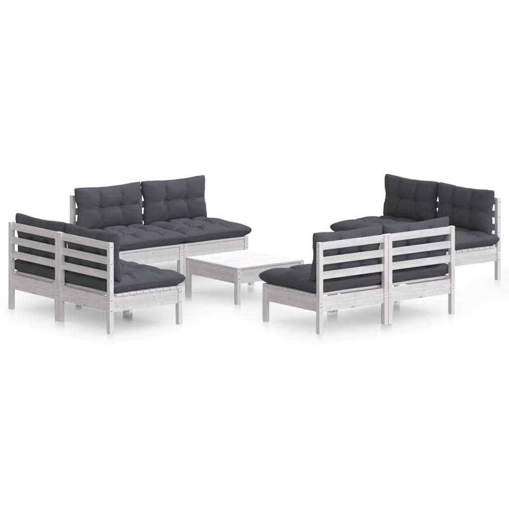 Muebles de jardín 9 piezas con cojines antracita madera de pino