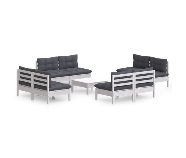 Muebles de jardín 9 piezas con cojines antracita madera de pino