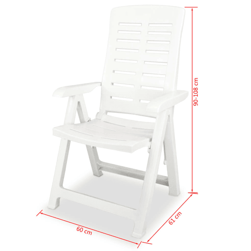 vidaXL Cadeiras de jardim reclináveis 6 pcs plástico branco