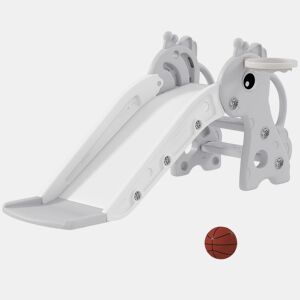 AIYAPLAY Escorrega Infantil 3 em 1 Escorrega para Crianças de 1 a 3 Anos com Escada Tabela de Basquetebol e Desenho de Girafa para Interior 106x51,5x52 cm Cinzento