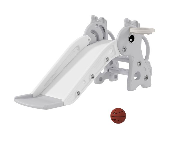 Aiyaplay tobogán infantil 3 en 1 tobogán para niños de 1 a 3 años con escalera canasta de baloncesto y diseño de jirafa para interior 106x51,5x52 cm