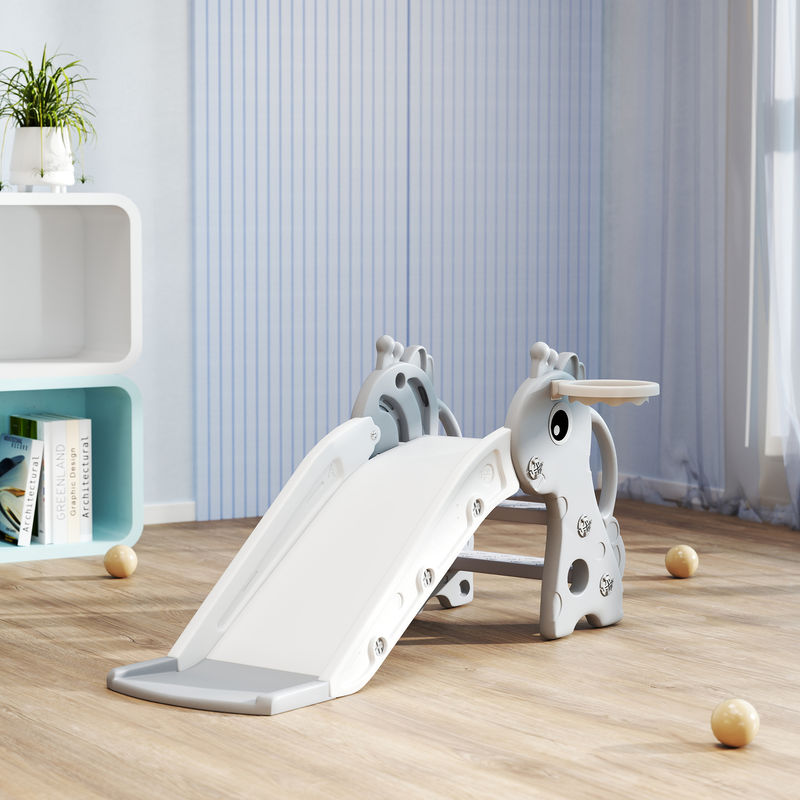 Tobogán 3 En 1 De Jirafa Para Niños 1-3 Años – Con Escalera, Canasta Y Pelota, Para Interior, 106x51.5x52 Cm