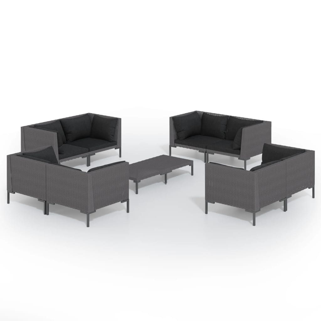 Set muebles jardín 9 pzas y cojines ratán sintético gris oscuro