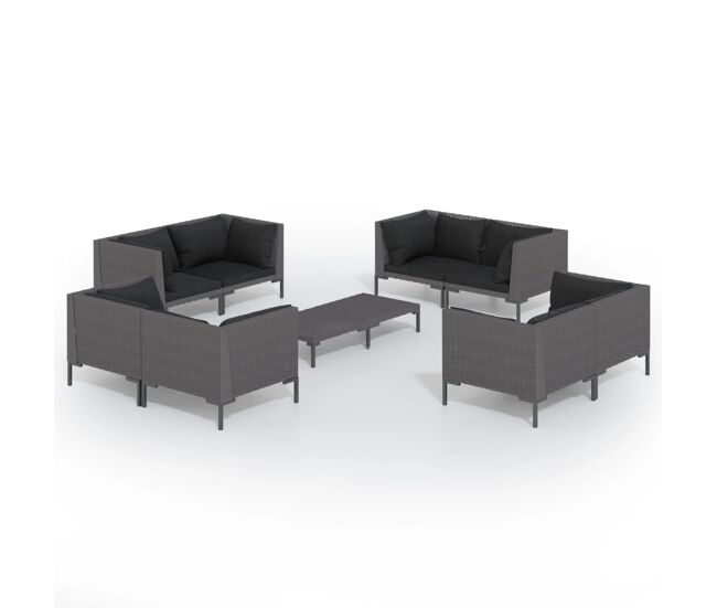 Set muebles jardín 9 pzas y cojines ratán sintético gris oscuro