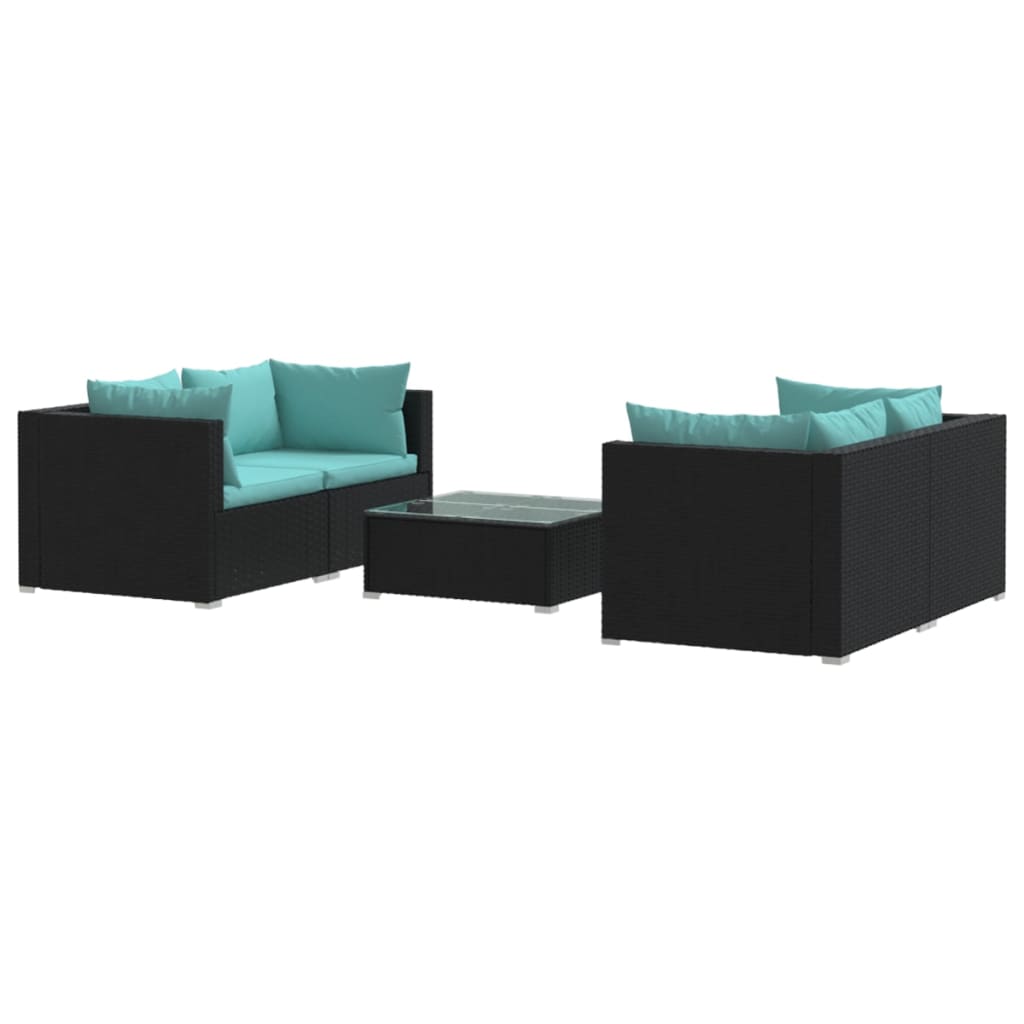 Set de muebles de jardín 5 pzas y cojines ratán sintético negro