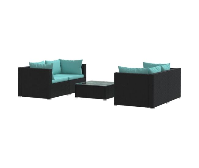 Set de muebles de jardín 5 pzas y cojines ratán sintético negro