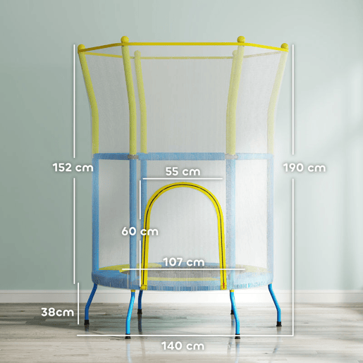 AIYAPLAY Trampolim Infantil Ø140x190 cm Trampolim para Crianças de 3-6 Anos com Rede de Segurança Barras Acolchoadas Carga 45 kg para Interior Multicolor