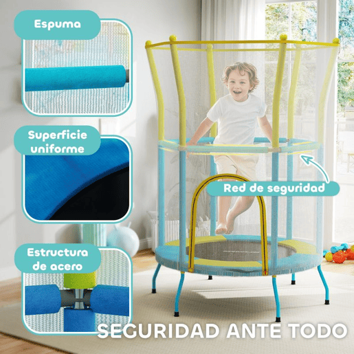 AIYAPLAY Trampolim Infantil Ø140x190 cm Trampolim para Crianças de 3-6 Anos com Rede de Segurança Barras Acolchoadas Carga 45 kg para Interior Multicolor