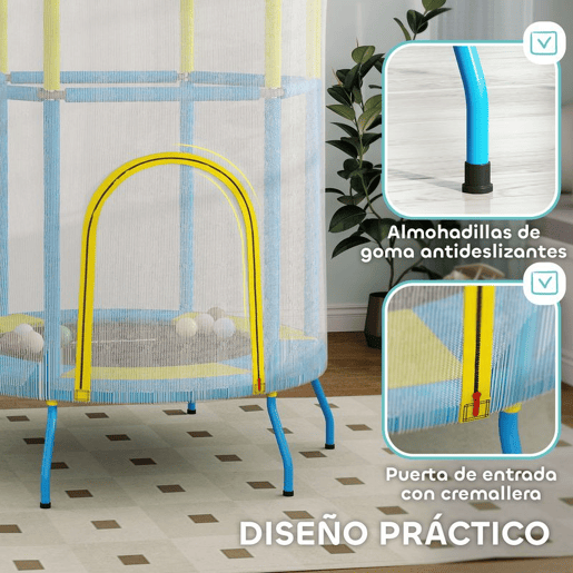 AIYAPLAY Trampolim Infantil Ø140x190 cm Trampolim para Crianças de 3-6 Anos com Rede de Segurança Barras Acolchoadas Carga 45 kg para Interior Multicolor