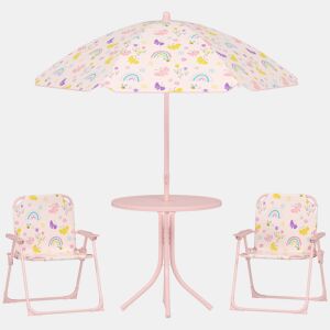 AIYAPLAY Conjunto de Mesa e Cadeiras para Crianças de Jardim Mesa Infantil com Cadeiras Dobráveis Chapéu de Sol Ajustável e Desenho de Borboletas para Pátio Piquenique Verde