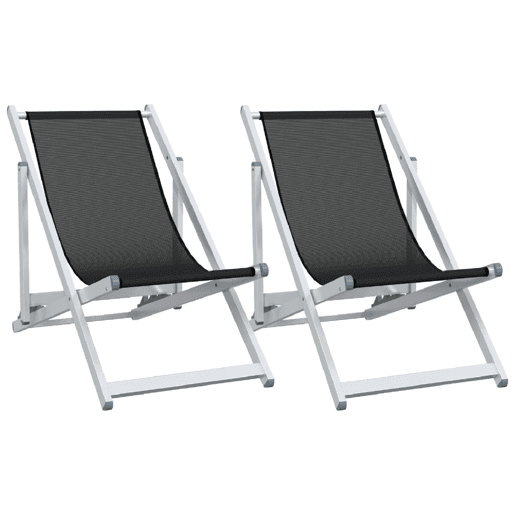 vidaXL Cadeiras de praia dobráveis 2 pcs alumÃnio e textilene preto vidaXL Cadeiras de praia dobráveis 2 pcs alumÃnio e textilene preto