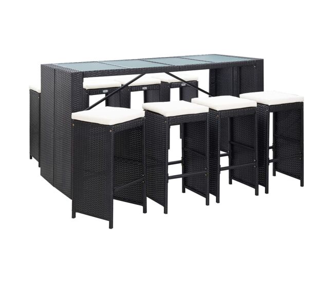 Set demuebles de bar de jardín 9 piezas ratán sintético negro