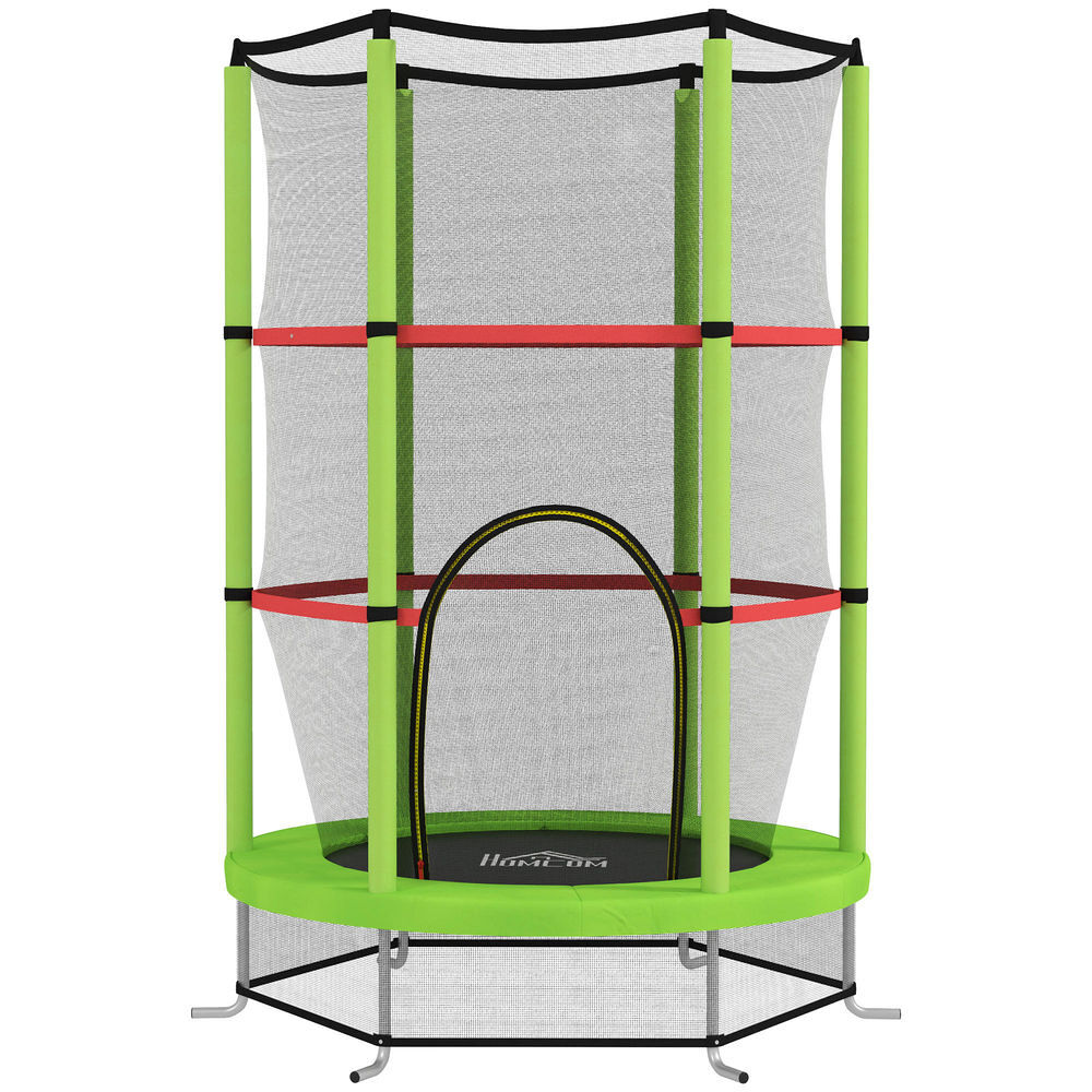 Homcom cama elástica infantil ø140x190 cm trampolín para niños de 3-6 años con red de seguridad carga 45 kg para interior verde