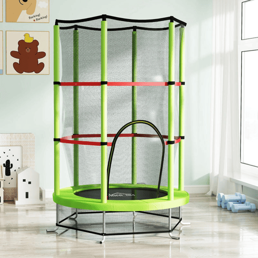 HOMCOM Trampolim Infantil Ø140x190 cm Trampolim para Crianças de 3-6 Anos com Rede de Segurança Carga 45 kg para Interior Verde