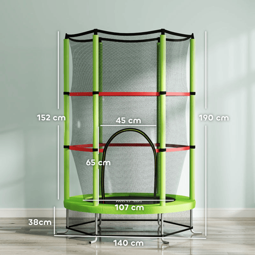 HOMCOM Trampolim Infantil Ø140x190 cm Trampolim para Crianças de 3-6 Anos com Rede de Segurança Carga 45 kg para Interior Verde