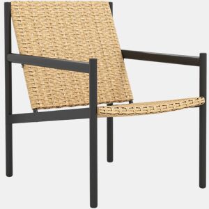 Outsunny Cadeira de Jardim em Vime Individual Cadeira para Exterior Resistente às Intempéries com Apoios de Braços Encosto Inclinado e Estrutura de Aço Carga 120 kg para Pátio Varanda 61x74x81 cm Madeira
