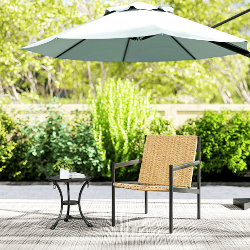 Outsunny Cadeira de Jardim em Vime Individual Cadeira para Exterior Resistente às Intempéries com Apoios de Braços Encosto Inclinado e Estrutura de Aço Carga 120 kg para Pátio Varanda 61x74x81 cm Madeira