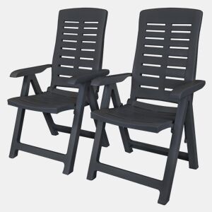 vidaXL Cadeiras jardim reclináveis 2 pcs plástico antracite