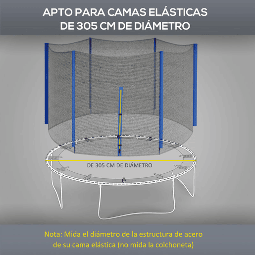 SPORTNOW Rede de Segurança para Trampolim Ø305 cm Rede de Substituição de Trampolins para Exterior e Porta com Fecho de Correr para 6 Postes Azul