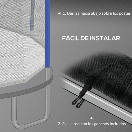 SPORTNOW Rede de Segurança para Trampolim Ø305 cm Rede de Substituição de Trampolins para Exterior e Porta com Fecho de Correr para 6 Postes Azul