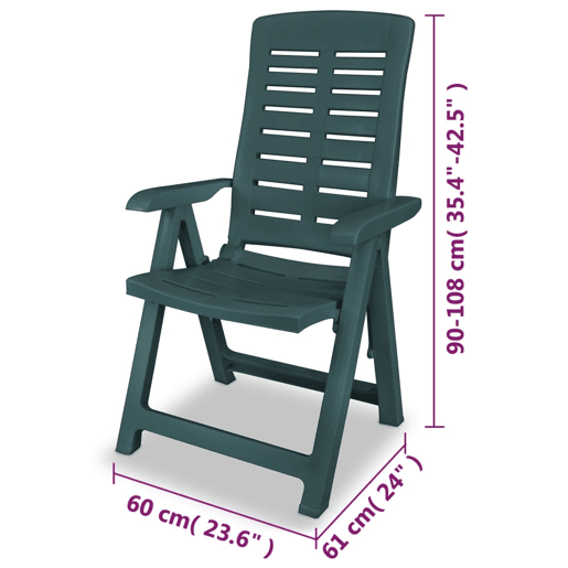 vidaXL Cadeiras de jardim reclináveis 4 pcs plástico verde