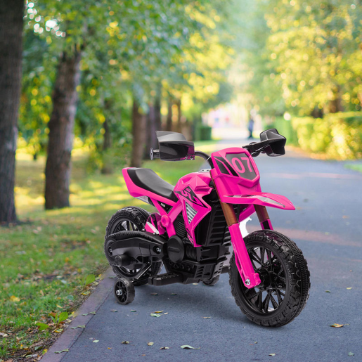 AIYPLAY Mota Elétrica para Crianças acima de 3 Anos Moto a Bateria para Crianças 6V com Rodas de Treino e Buzina Mota para Crianças Carga 30 kg 105x57x62 cm Rosa